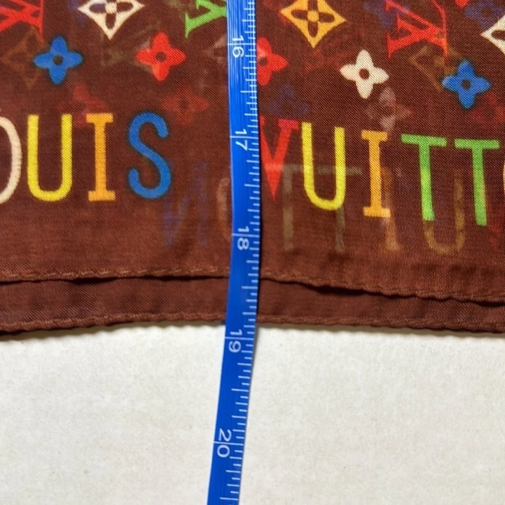 Louis Vuitton Vintage Silk Monogram Multicolor Rectangle Scarf in Brown